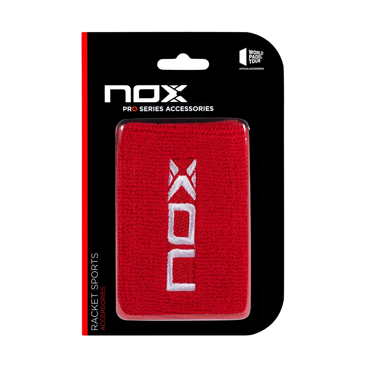CAJA 6 UDS - BLISTER (2 UDS) MUÑEQUERA NOX ROJA LOGO BLANCO