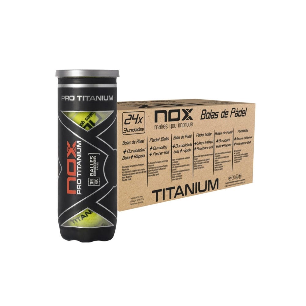 CAJÓN NOX 24 BOTES DE 3 PELOTAS DE PADEL PRO TITANIUM
