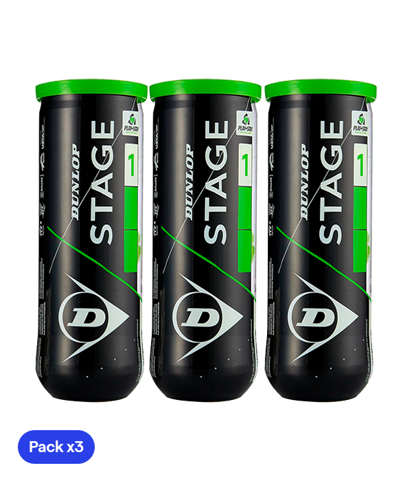 Pelotas Dunlop Stage 1 Verde Tenis (Pack x3)